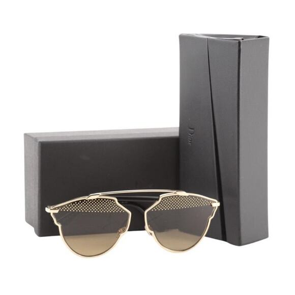 Christian Dior So Real Studded Designer Sunglasses Gold Black Italian Aviators - Picture 1 of 16